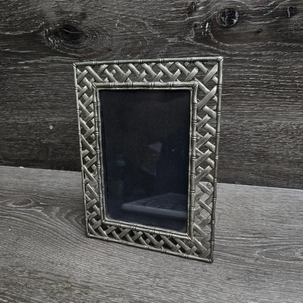 Pewter Silver Tone Metal Lattice Weave Picture Frame 5.75x4